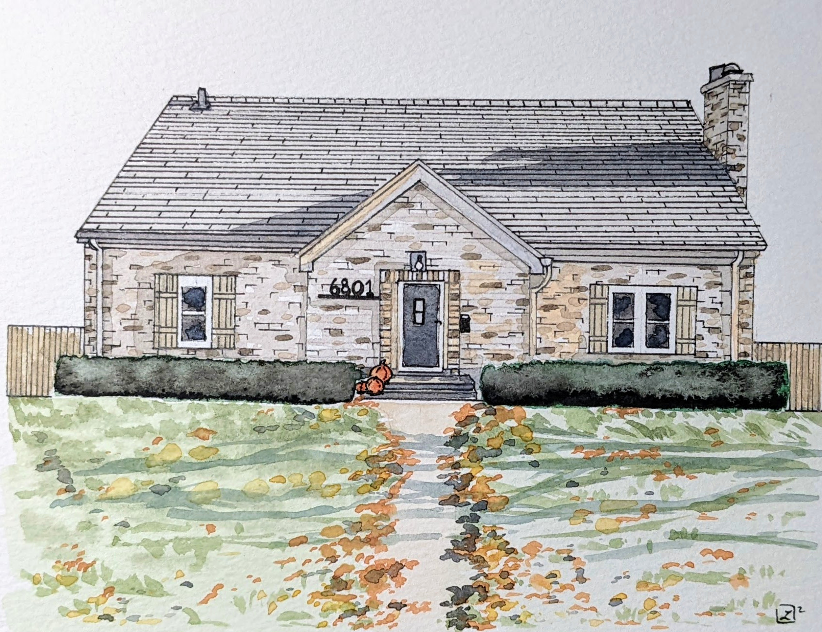 Stone cottage in autumn